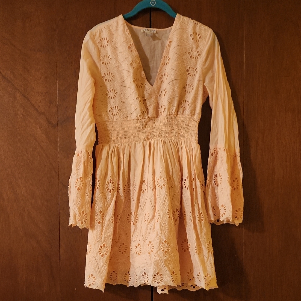 VENUS Peach Eyelet Smocked Dress